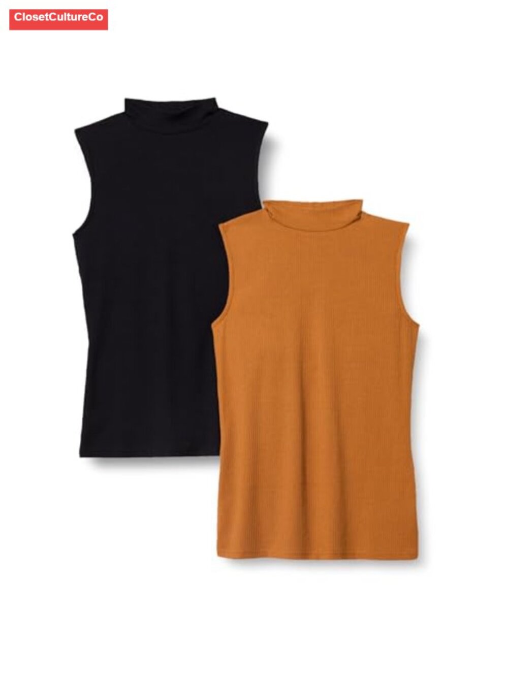 Cotton Modal Rib Knit Mock Neck Sleeveless Top Slim Fit Layering Essential